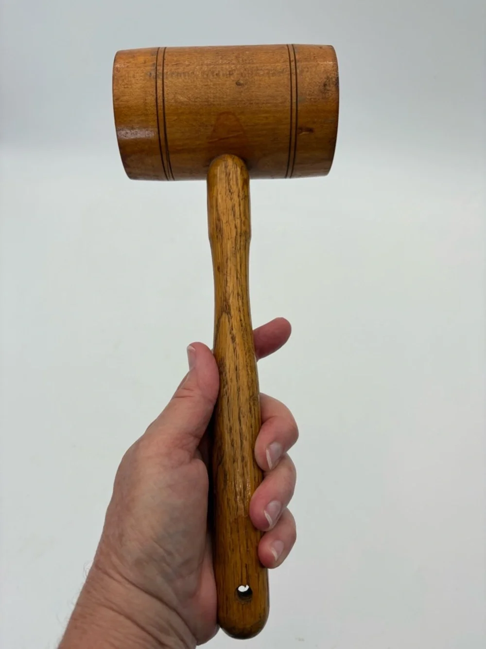 Vintage or Antique Handcrafted Wooden Mallet - Natural Brown